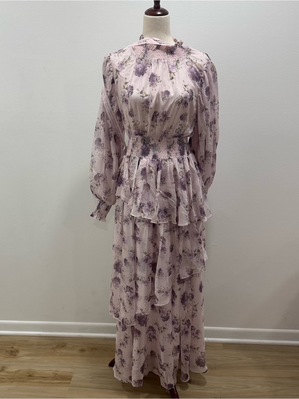 Smocked Waist Lavender Floral Maxi Dress with Ruffled Tiers